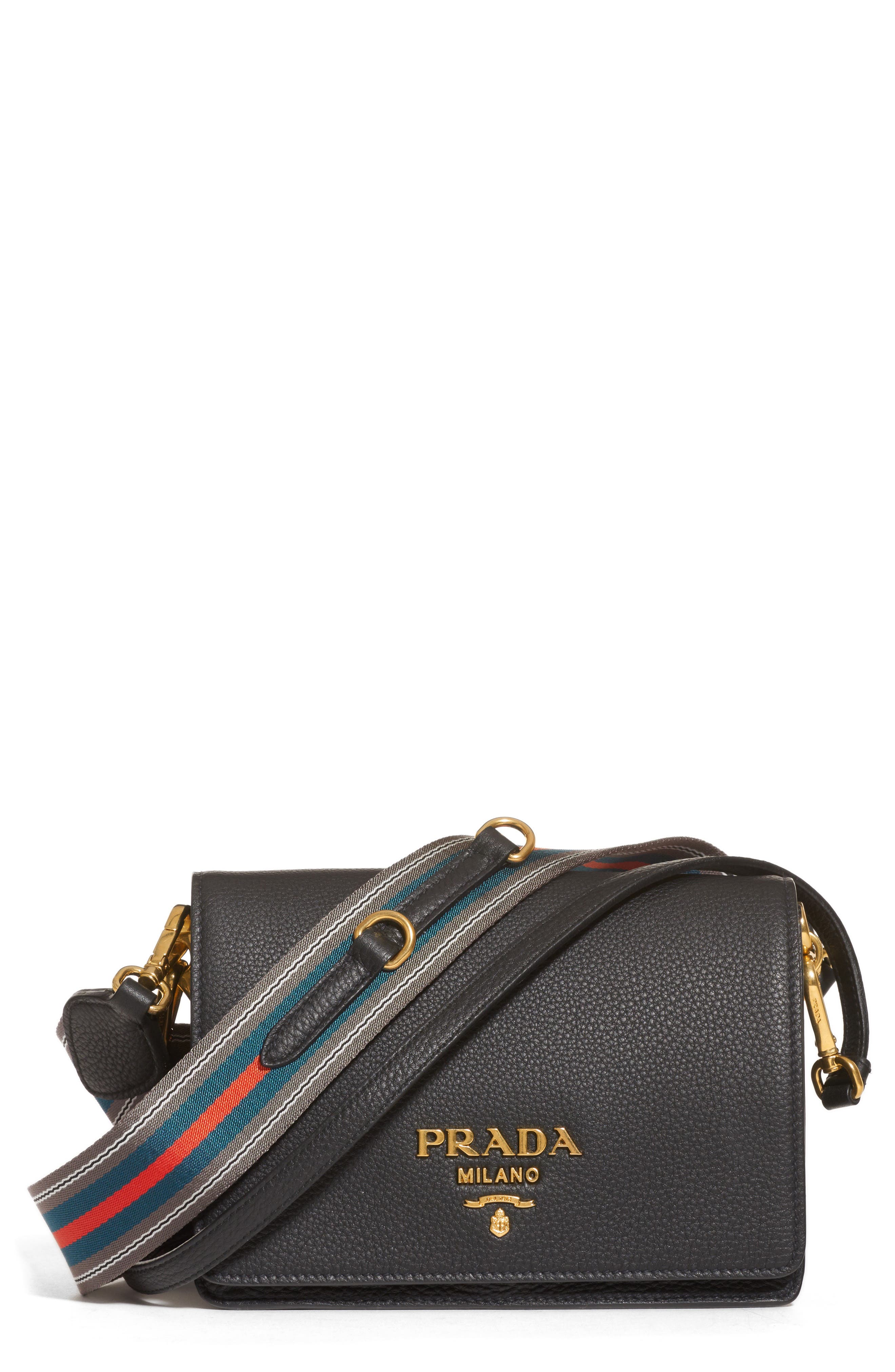 Prada Vitello Daino Double Compartment Leather Shoulder Bag, Main, color, 