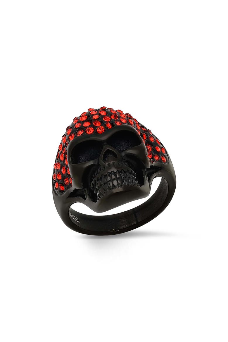 Men's Pavé Skull Ring, Main, color, BLACK