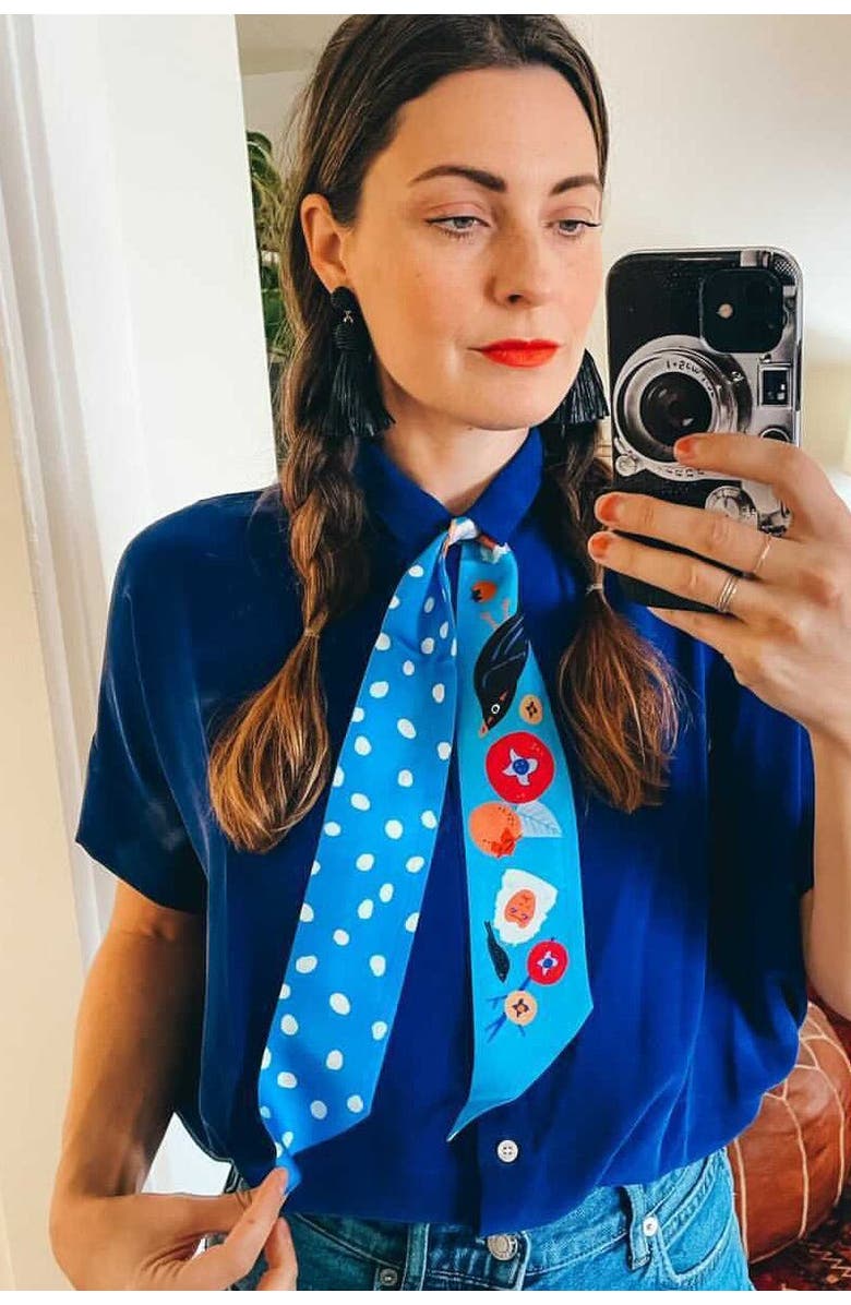 Centinelle Snow Monkey and Persimmons Twilly Ribbon Scarf, Alternate, color, Multicolor