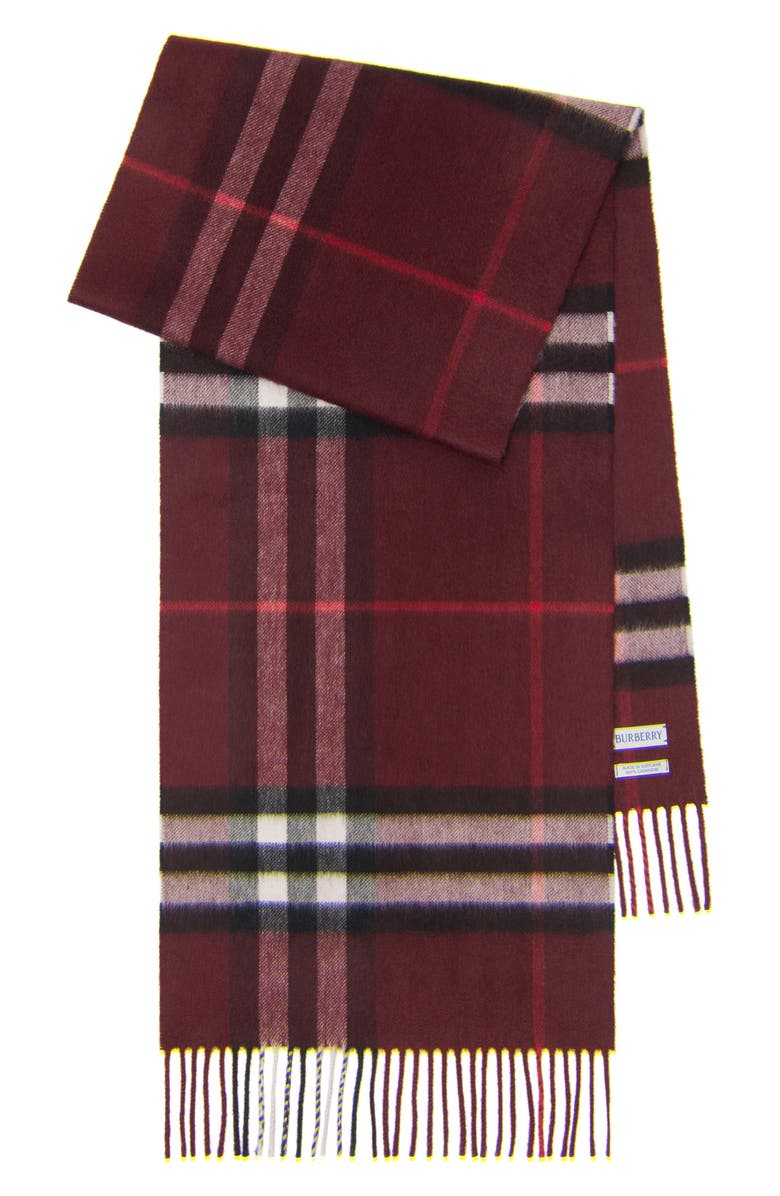 Burberry Giant Check Cashmere Scarf, Main, color, Oxblood Red
