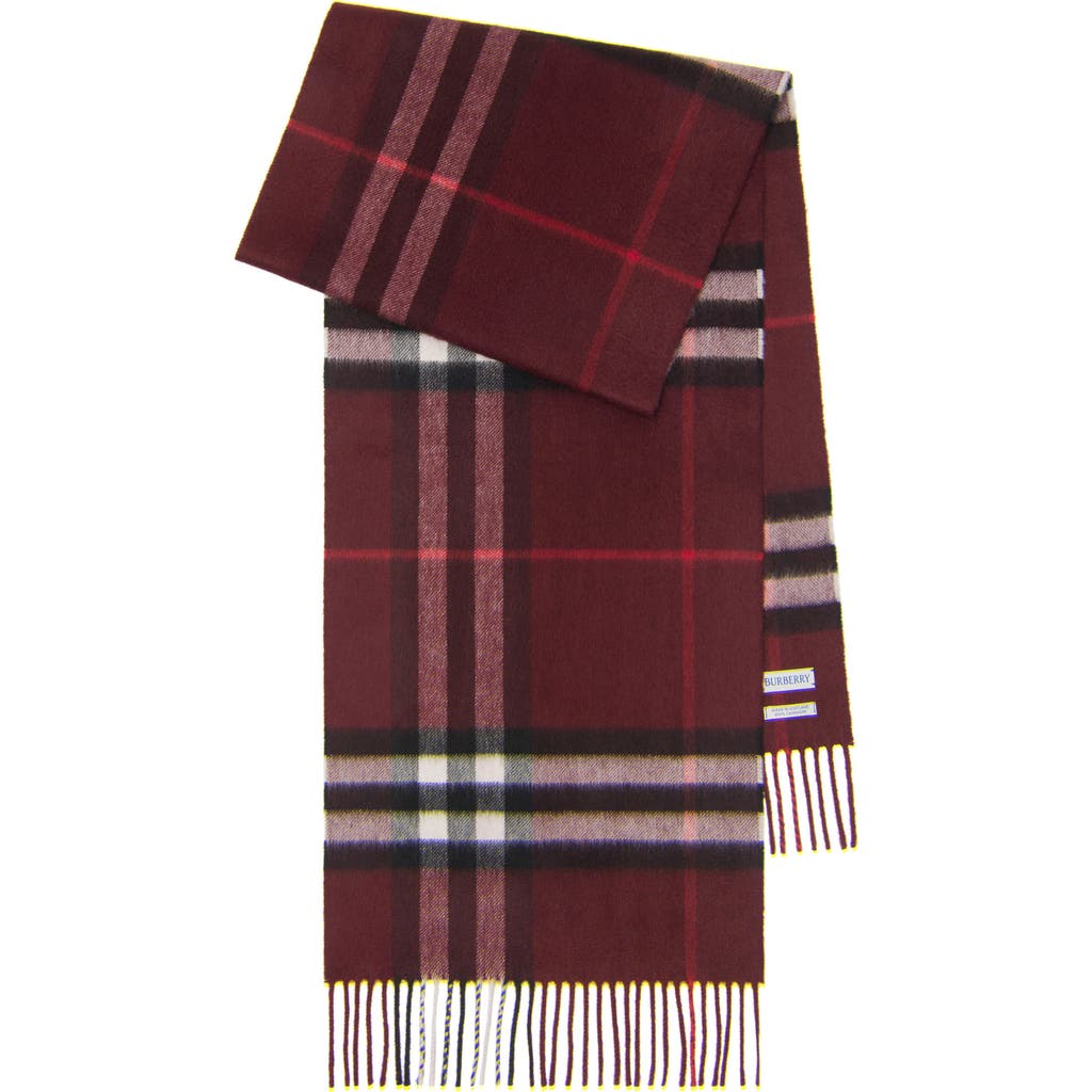Burberry Check Patterned Cashmere Scarf Fringed Edges In Red