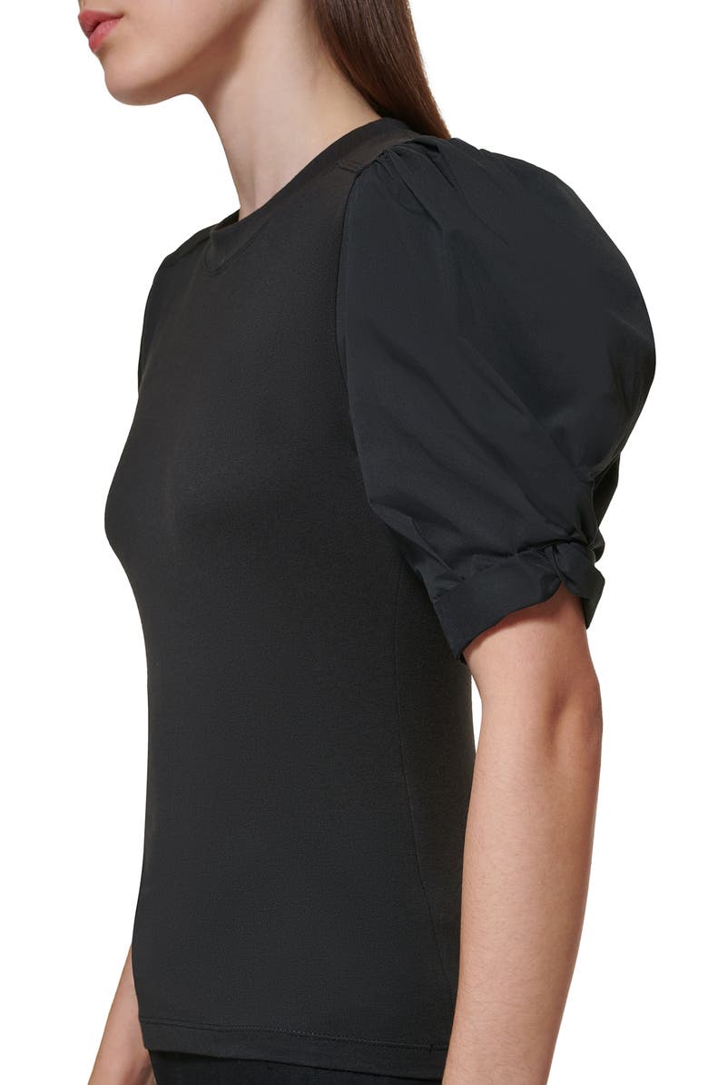 DKNY Puff Sleeve Mixed Media Top, Alternate, color, 