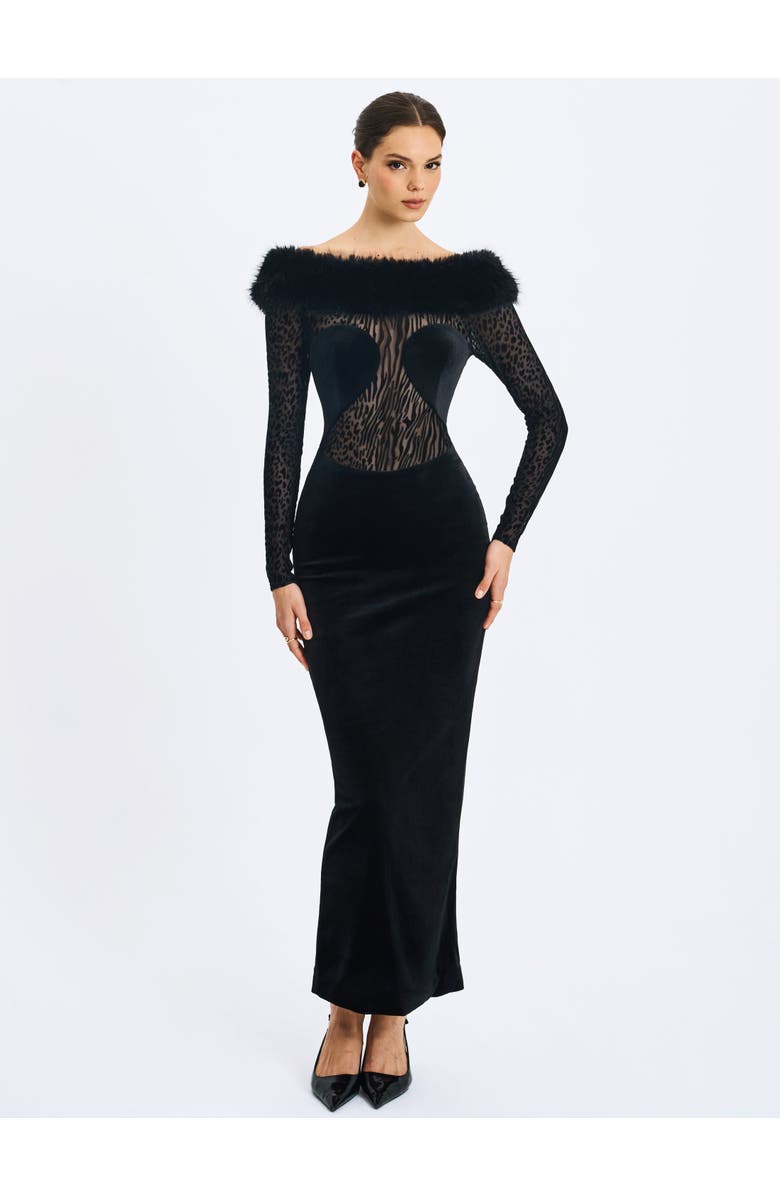 Miss Circle Alexis Faux Fur Boatneck Maxi Dress, Alternate, color, Black