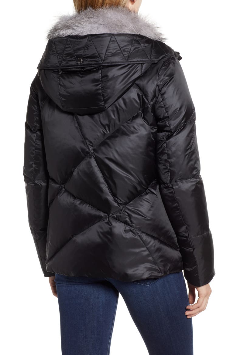 Artistic Puffer Jacket with Removable Genuine Fox Fur Trim, Alternate, color, BLACK