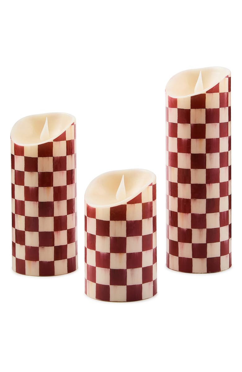 MACKENZIE CHILDS Cherry Check Flameless 5-Inch Pillar Candle, Alternate, color, Cherry