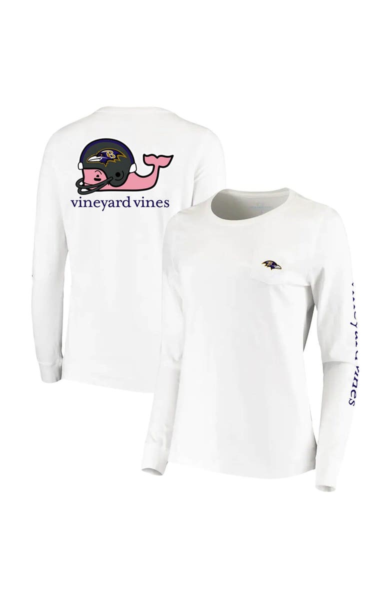 vineyard vines Women's Vineyard Vines White Baltimore Ravens Helmet Long Sleeve T-Shirt, Main, color,