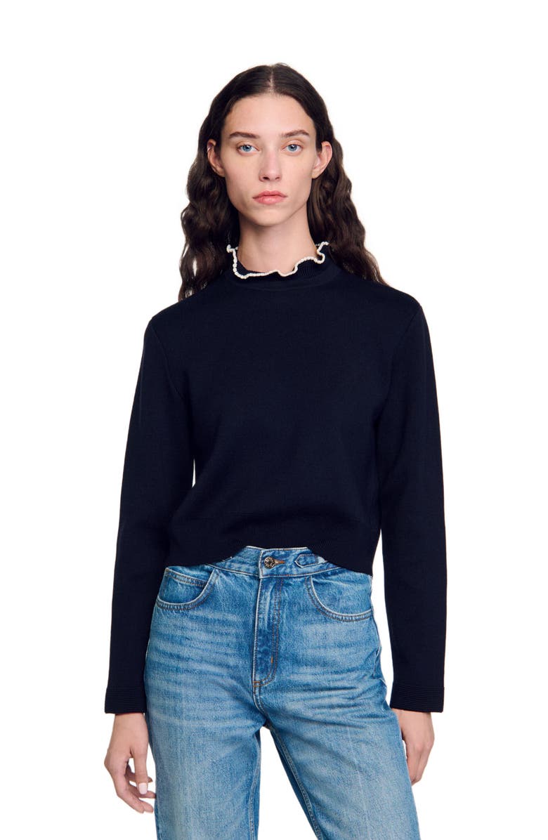 SANDRO Ruffled-neck sweater, Alternate, color, 