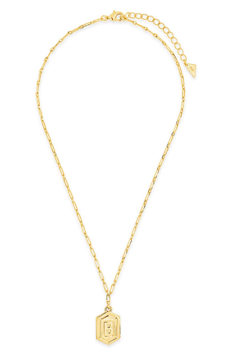 Sterling Forever Hexagon Tag Initial Pendant Necklace, Alternate, color, 
