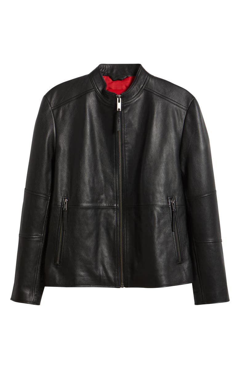 HUGO Lokis Leather Jacket, Alternate, color, Black