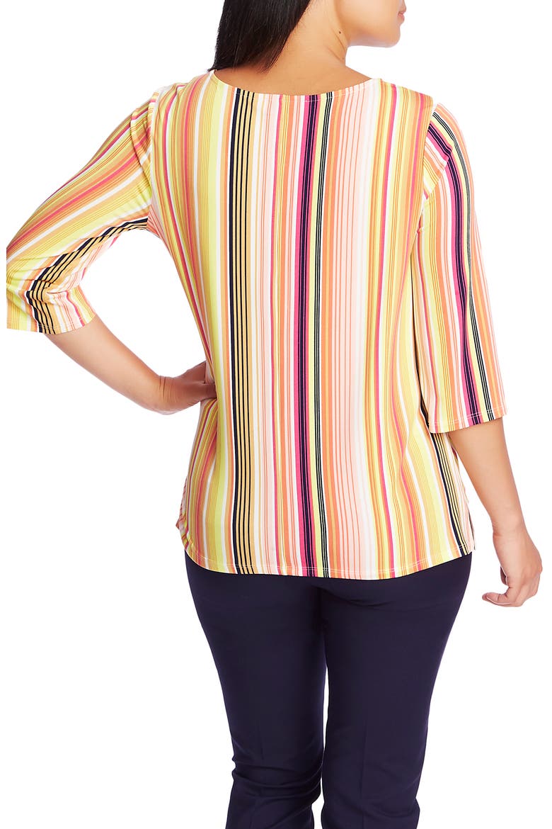 Stripe Knot Front Stretch Knit Top, Alternate, color, ANTIQ. WHITE