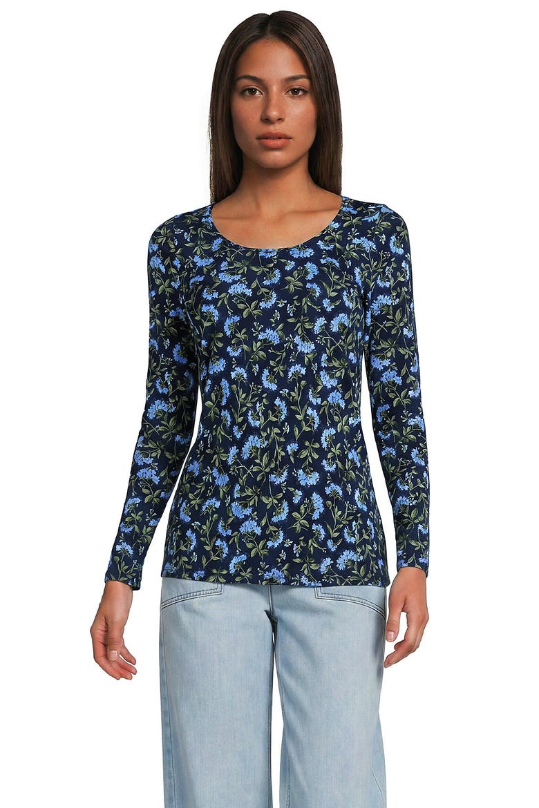 Lightweight Jersey Skimming Long Sleeve Scoop Neck T-shirt, Main, color, Deep Sea/Blue Hydrangea
