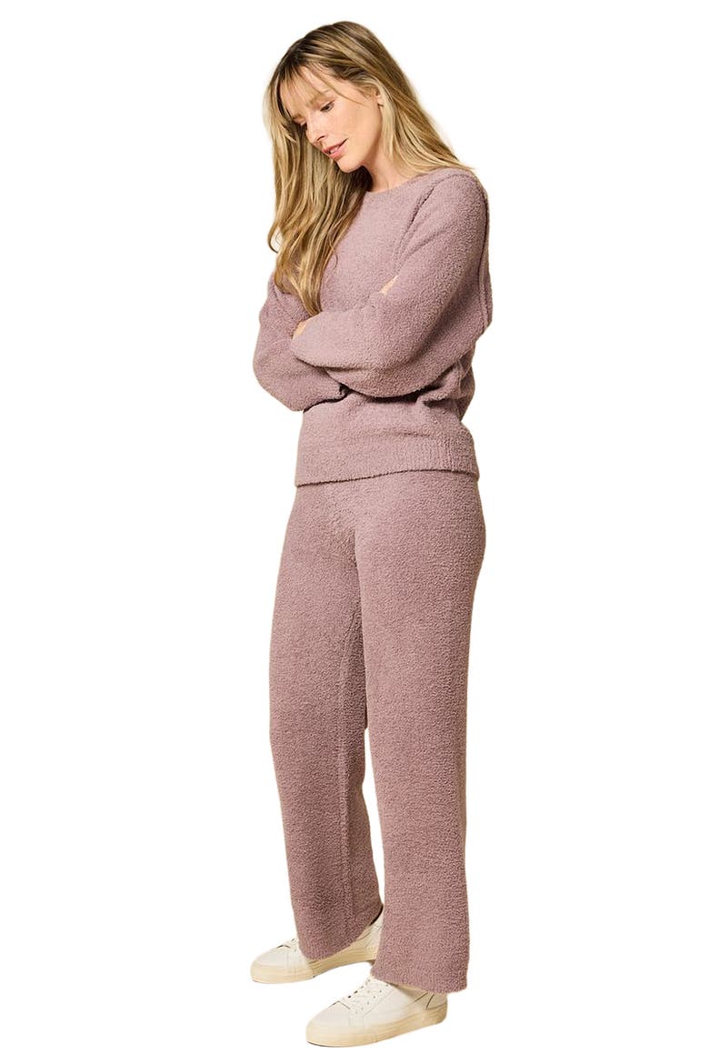 Solid Marshmallow Reverse Seam Crew Neck Lounge Set with Bracelet Sleeve, Alternate, color, Driftwood