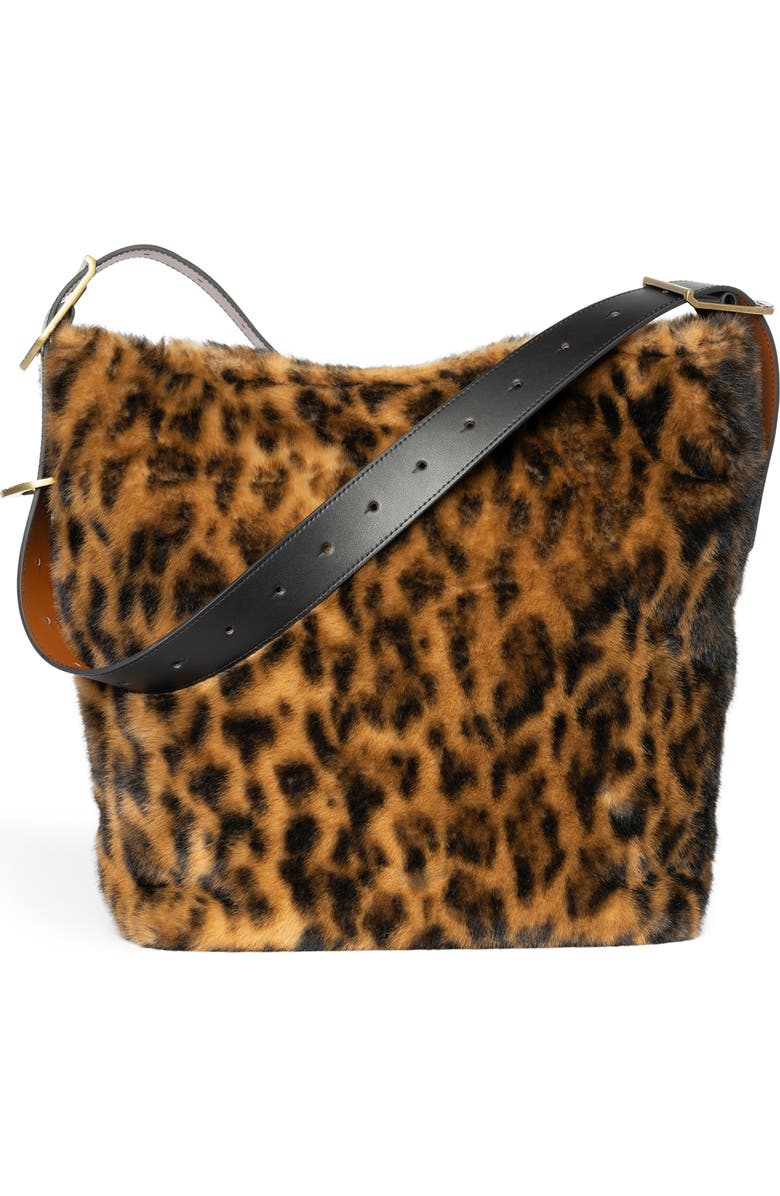 Zadig & Voltaire Jane X-Large Leo Faux Fur Hobo Bag, Alternate, color, Cognac