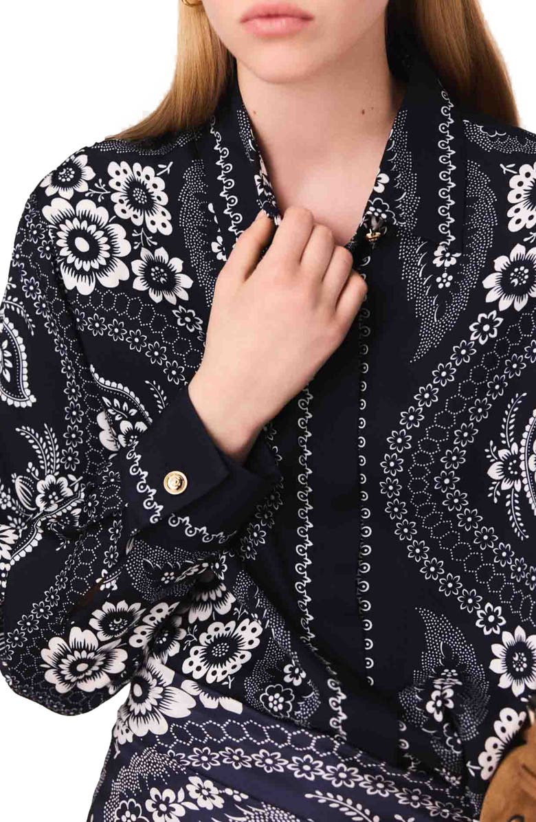 maje Bandana printed blouse, Alternate, color, Navy Bandana Print