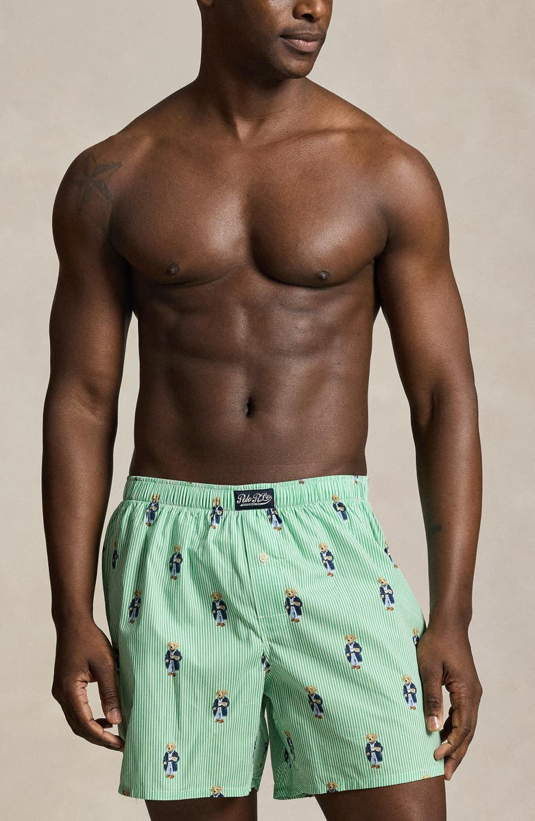 Polo Ralph Lauren 3-Pack Assorted Woven Cotton Boxers, Alternate, color, Morning Robe Bear Stripe Robin
