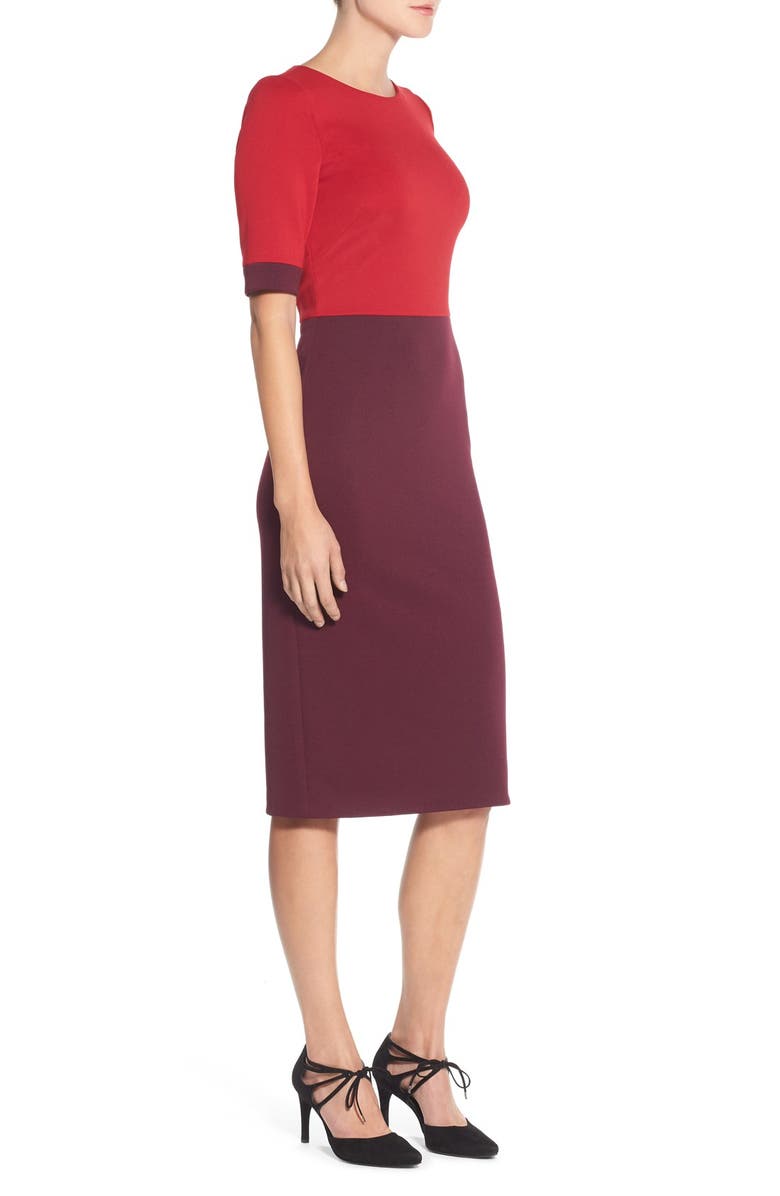 Maggy London Colorblock Scuba Midi Dress, Alternate, color, Persian Red/ Dried Cherry
