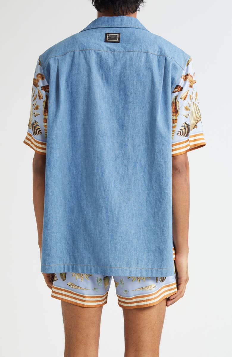 Dolce&Gabbana Seashell Print Mixed Media Camp Shirt, Alternate, color, S9001 Variante Abbinata