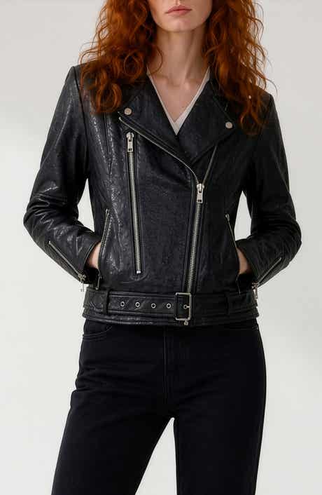 Fianna Ostrich Embossed Faux Leather Biker Jacket