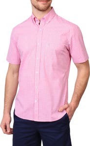 TailorByrd Gingham Short Sleeve Stretch Cotton Button-Up Shirt
