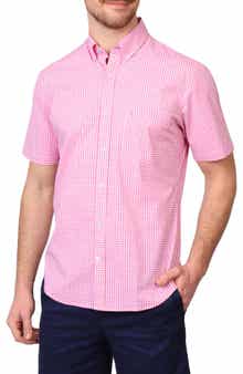 TailorByrd Gingham Short Sleeve Stretch Cotton Button-Up Shirt