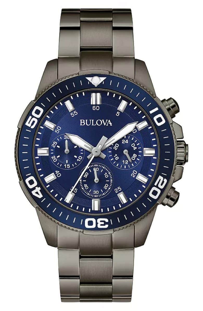 BULOVA Chronograph Bracelet Watch, 45mm, Main, color, Gray