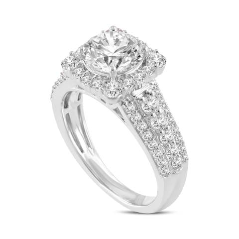 Sienna 14K White Gold Round Cut Lab Grown Diamond Halo Engagement Ring - 2.5 Ct