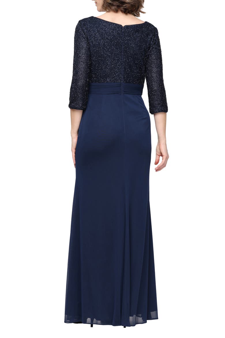 Sequin Bodice Empire Waist Gown, Alternate, color, NAVY