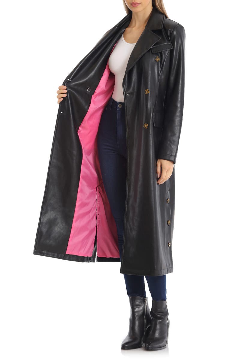 Avec Les Filles Double Breasted Faux Leather Trench Coat, Alternate, color,
