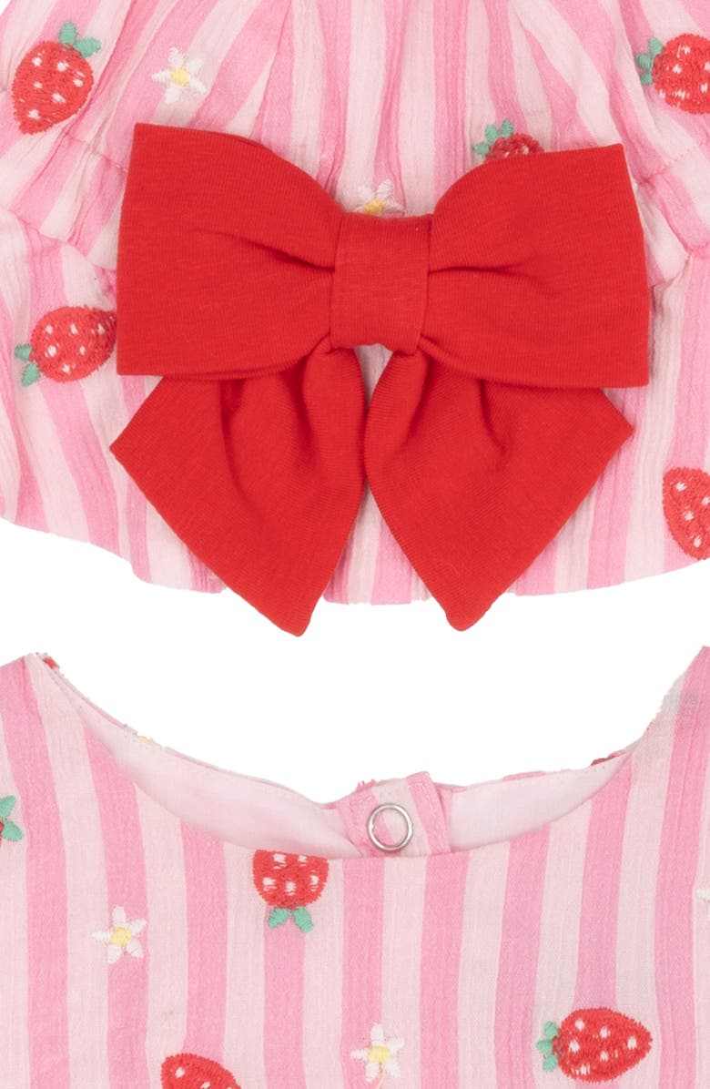 Rare Editions Strawberry Stripe Peplum Tank, Shorts & Bucket Hat Set, Alternate, color, Pink