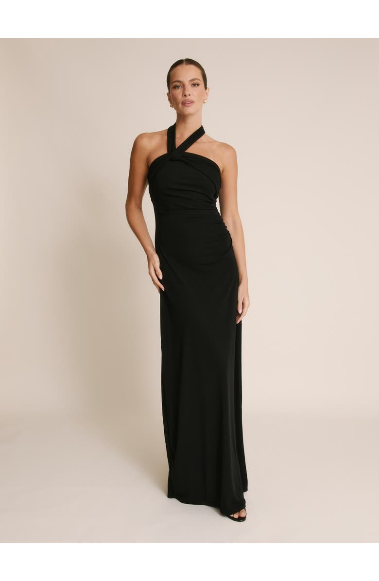 Six Stories Halter Neck Stretch Bridesmaid Dress, Main, color, Black