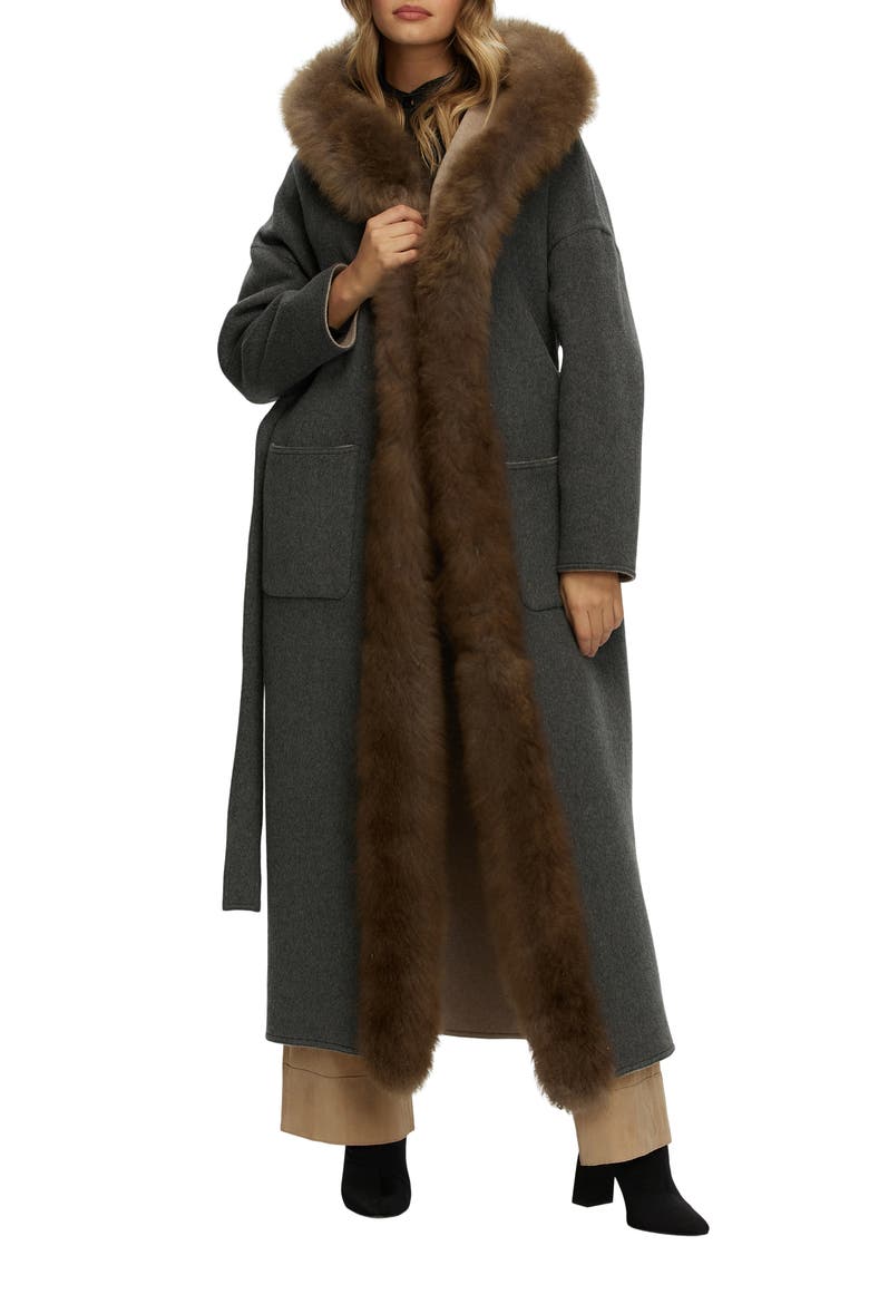 Reversible  Cashmere Parka with Genuine Shearling Trim, Main, color, BEIGE/GRAY/BROWN