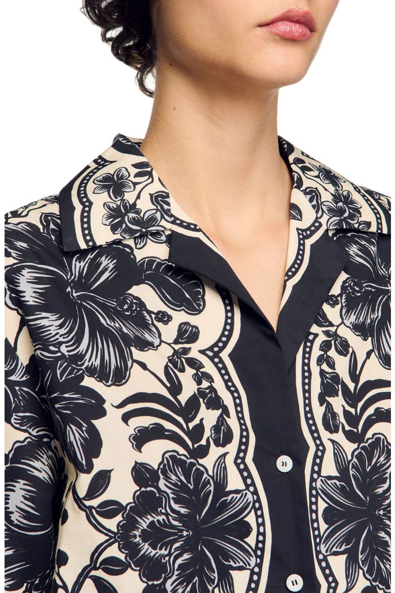 Floral motif shirt, Alternate, color, Ecru / black