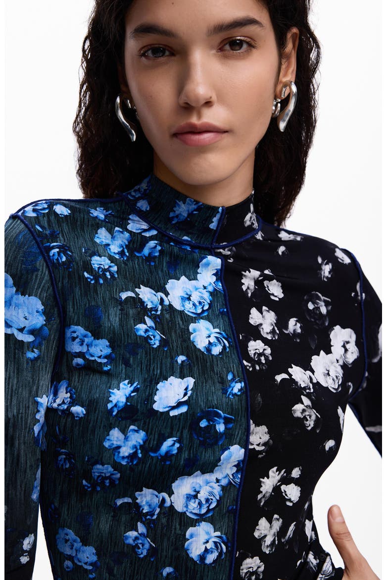 Floral Print Long Sleeve Shirt, Alternate, color, BLACK