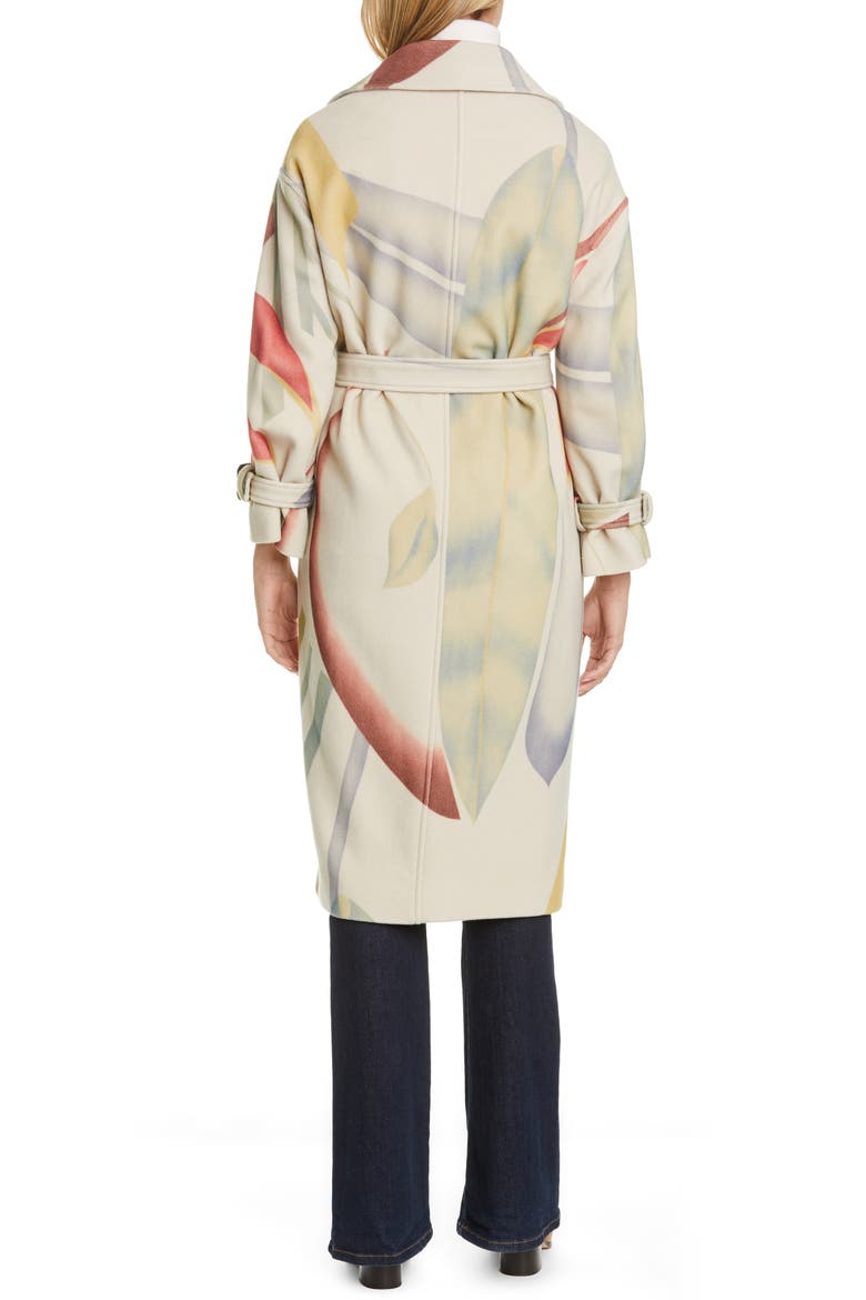Leaf Print Wool & Cashmere Coat, Alternate, color, WHITE