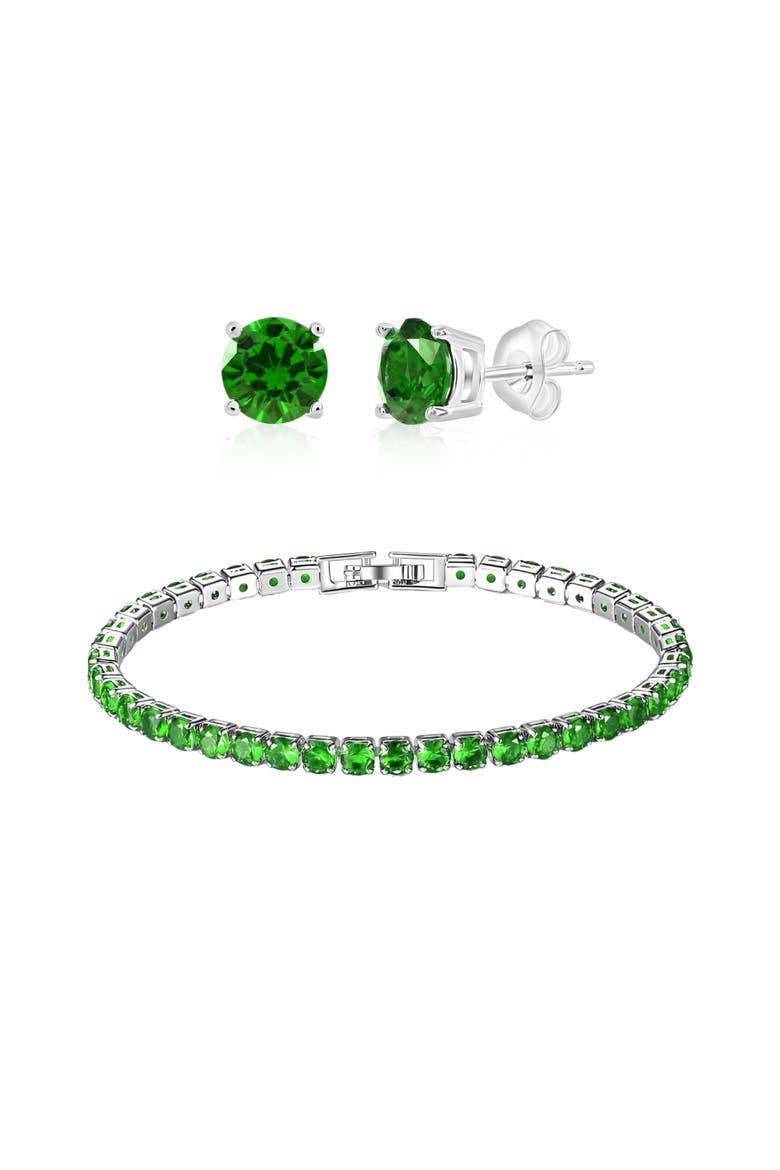 Tennis Bracelet And Earrings Set, Main, color, Green