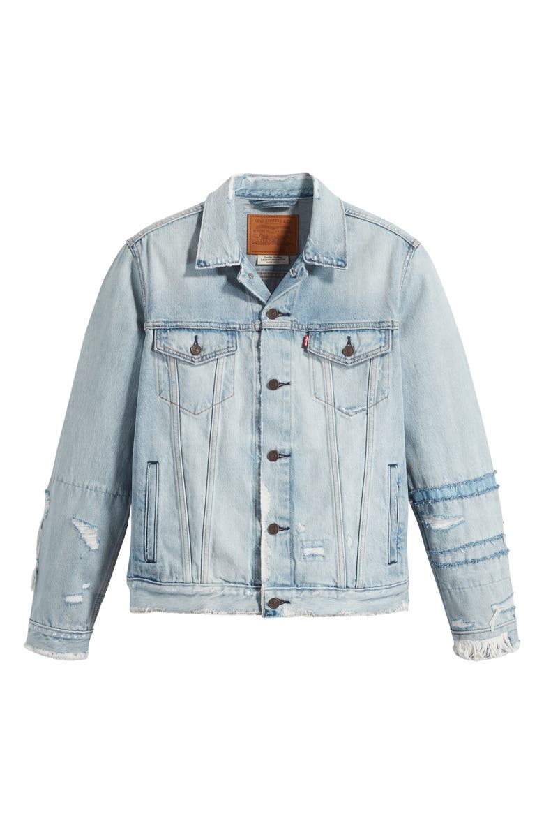 Levi's<sup>®</sup> Distressed Cotton Denim Trucker Jacket, Alternate, color, 