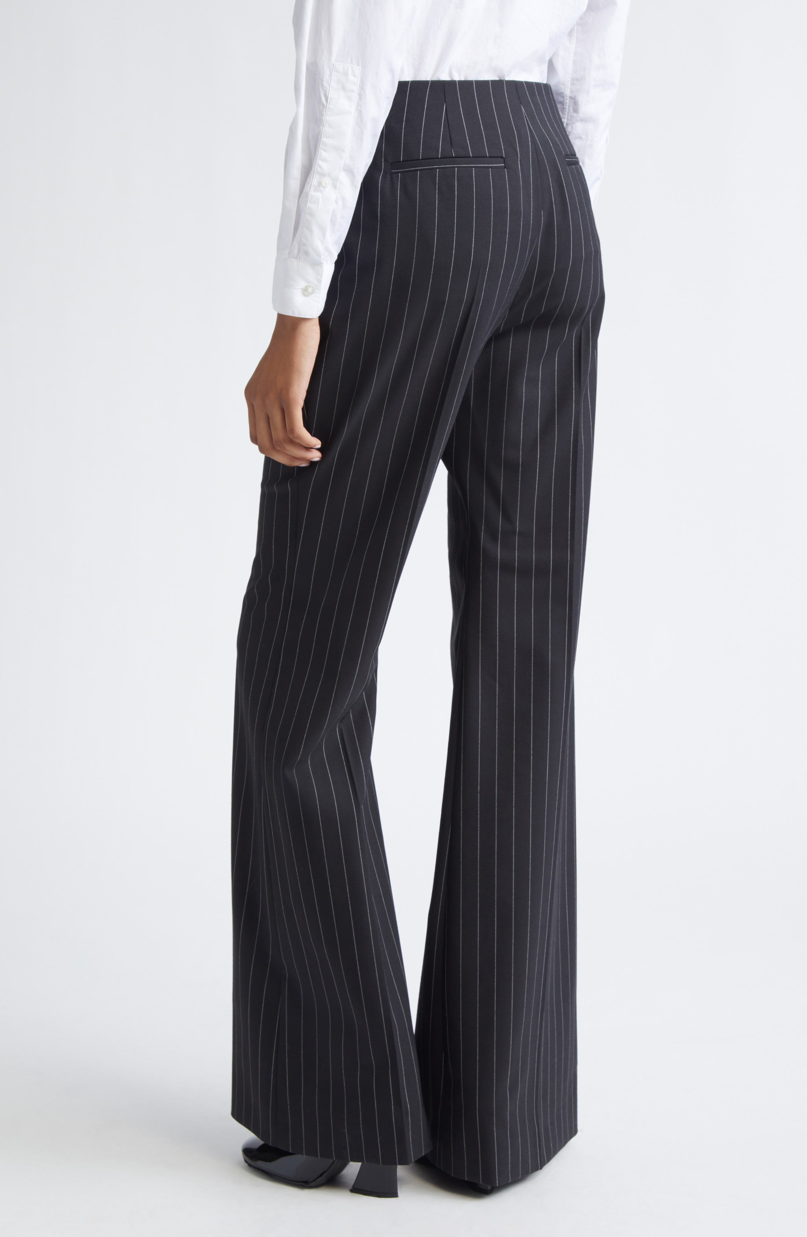 Pinstripe Stretch Technical Wool Blend Gabardine Flare Pants - image 2