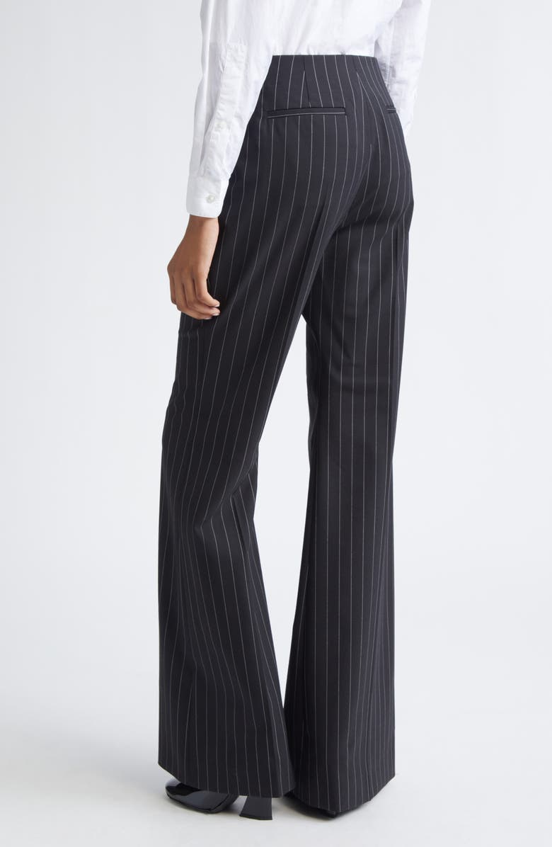 SPORTMAX Pinstripe Stretch Technical Wool Blend Gabardine Flare Pants, Alternate, color, Black