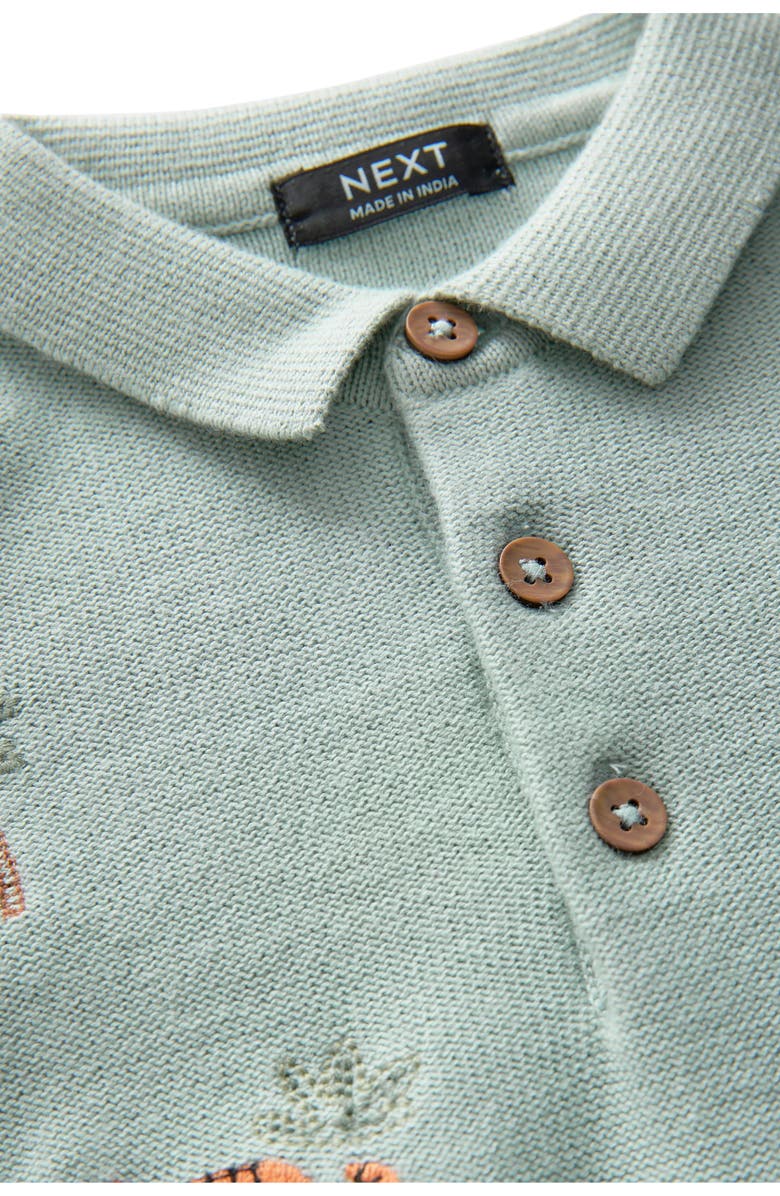 NEXT Kids' Embroidered Animal Knit Polo, Alternate, color, Mineral Blue