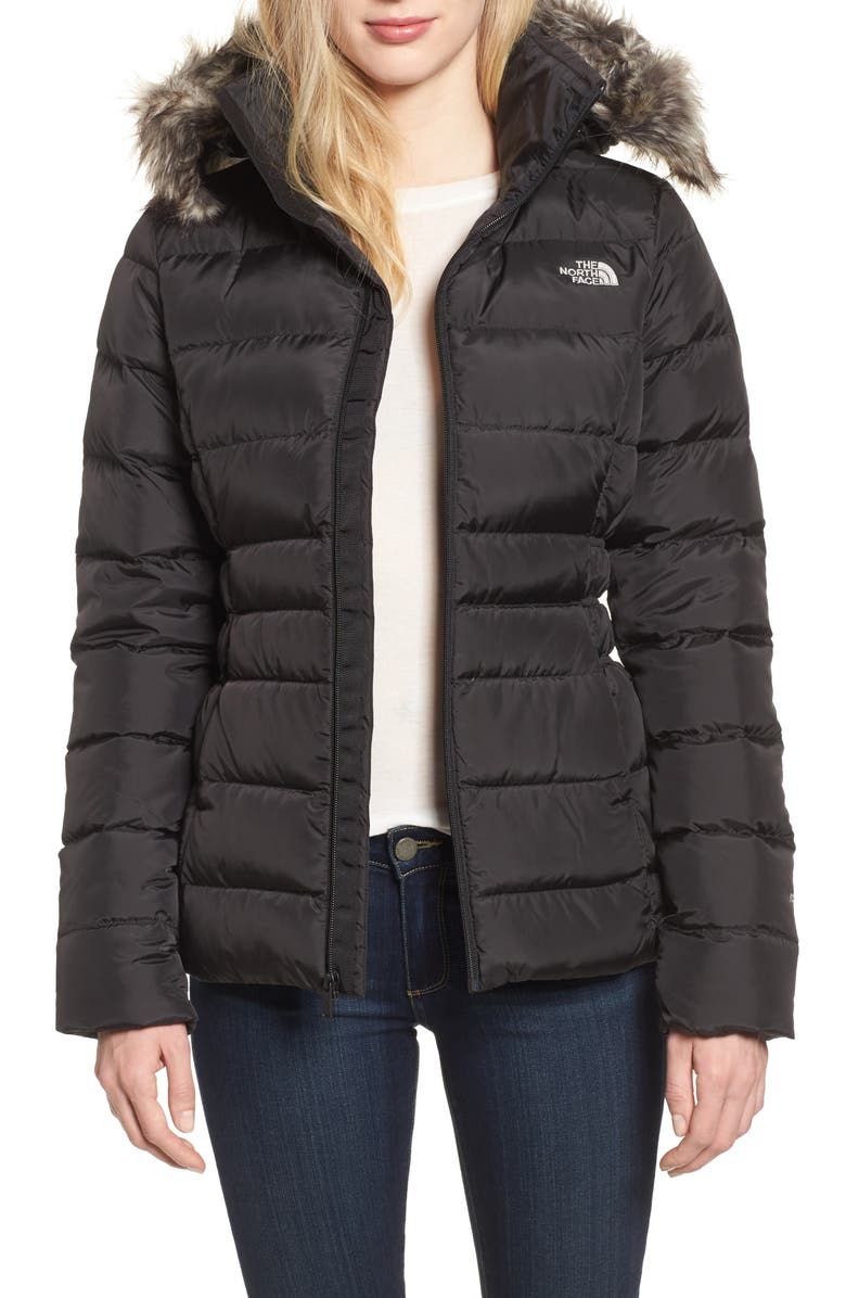 The North Face Gotham II Hooded Water Resistant 550-Fill-Power Down Jacket with Faux Fur Trim, Main, color,