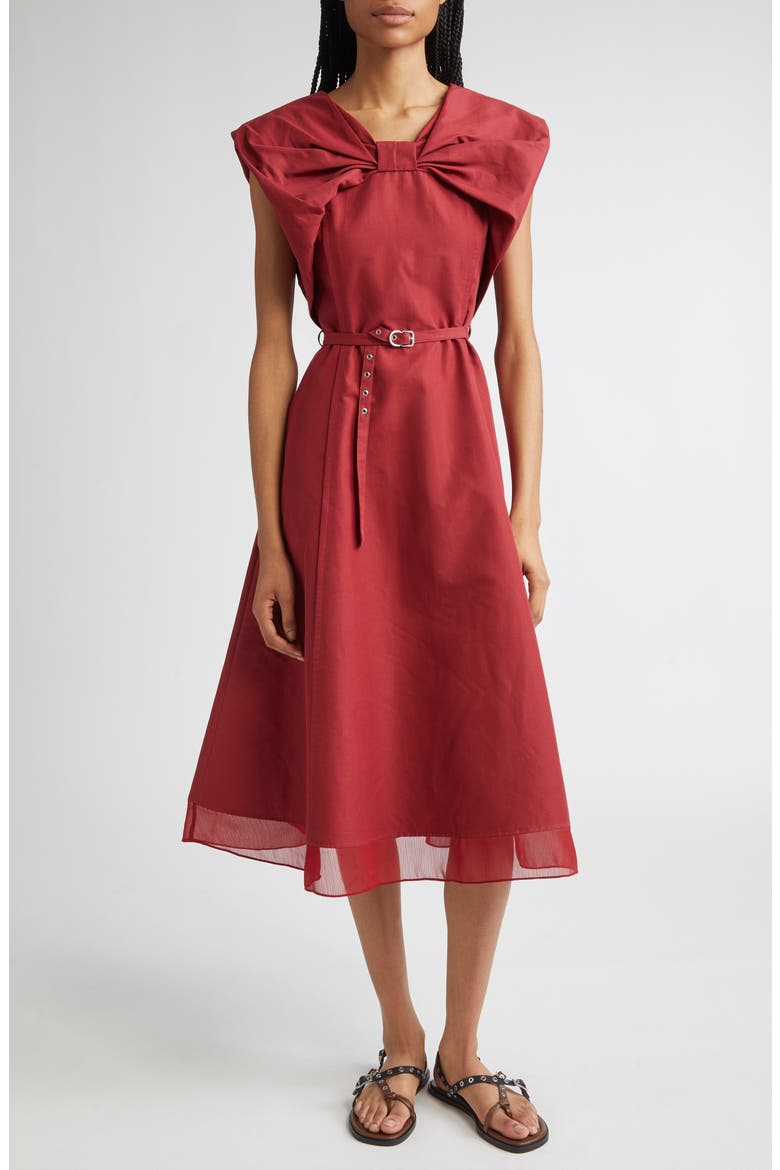 Bow Belted Midi Dress, Main, color, CRIMSON