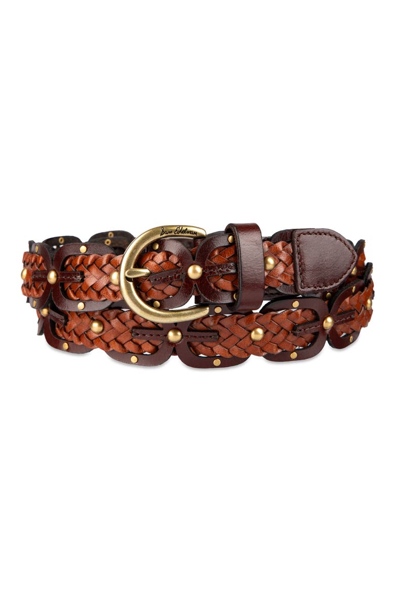 Linked Braided Leather Belt, Alternate, color, BROWN