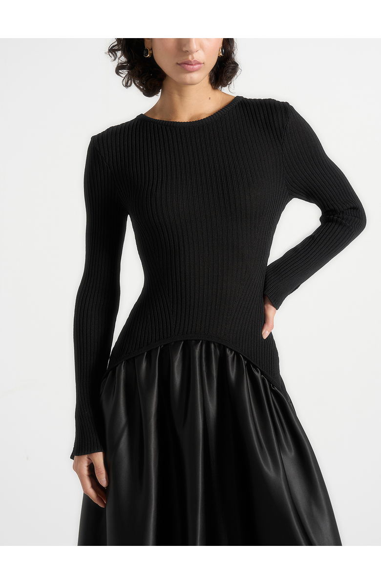 Manière De Voir Adeline Knit & Satin Curved Hem Maxi Dress, Alternate, color, Black