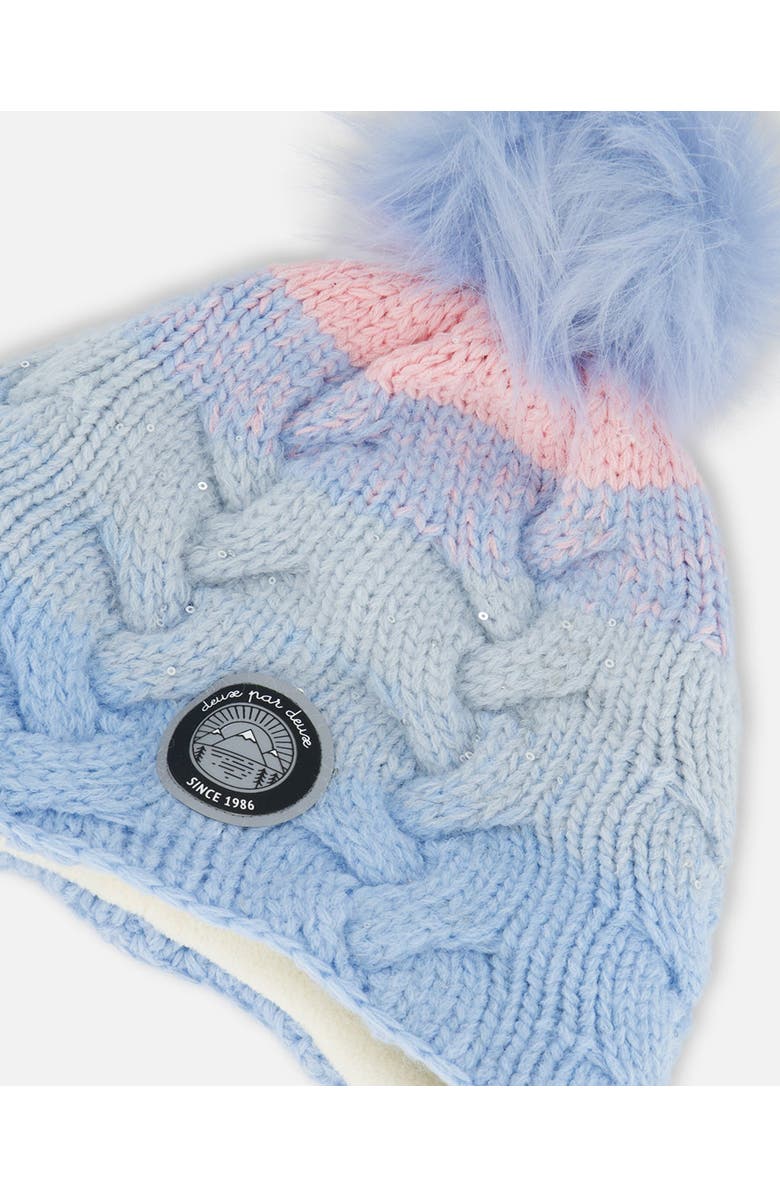 Deux par Deux Girl's Peruvian Knit Hat Air Blue And Light Pink, Alternate, color, 