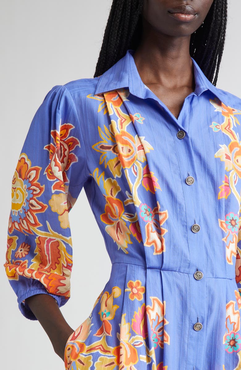 Etro Floral Print Cotton Poplin Shirtdress, Alternate, color, Printed Azure Base