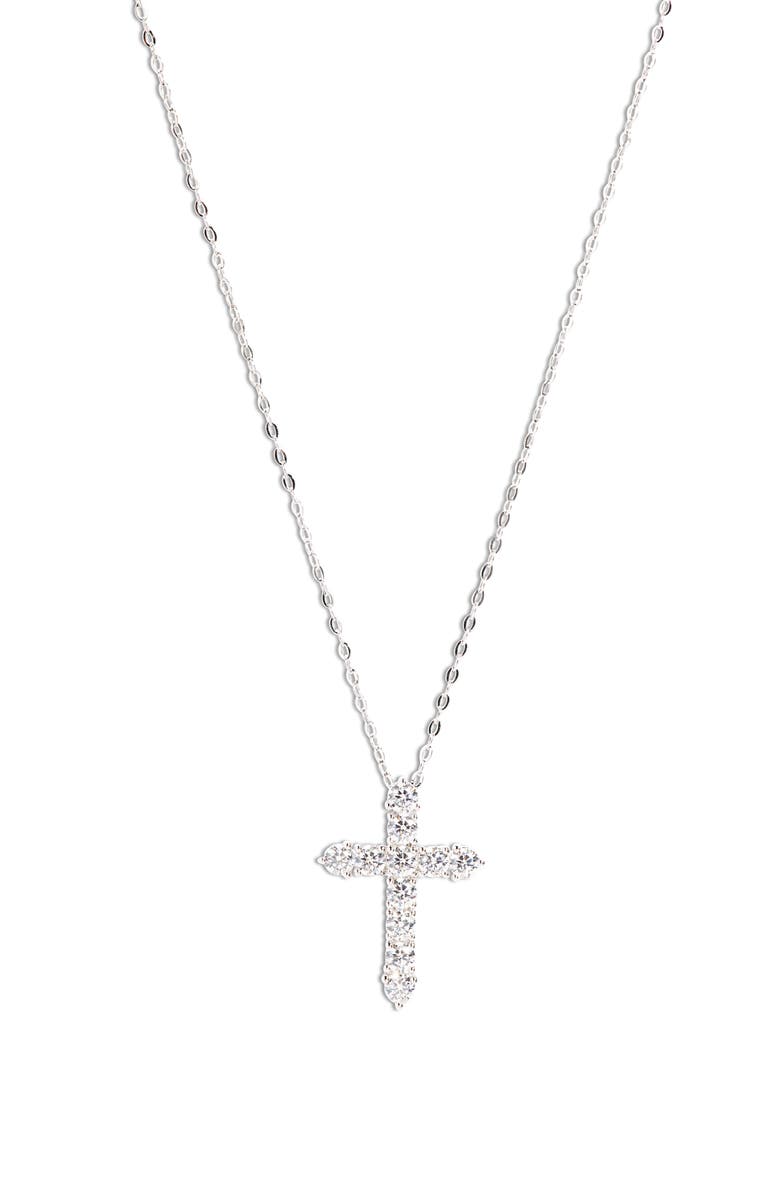 Nadri Cross Pendant Necklace, Main, color, Silver