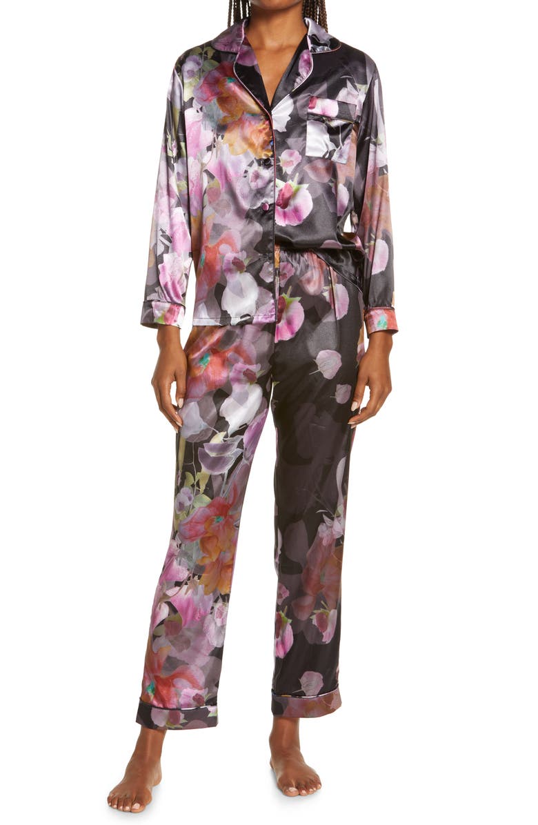 Chi Chi London Floral Pajamas, Main, color, Black Floral Print