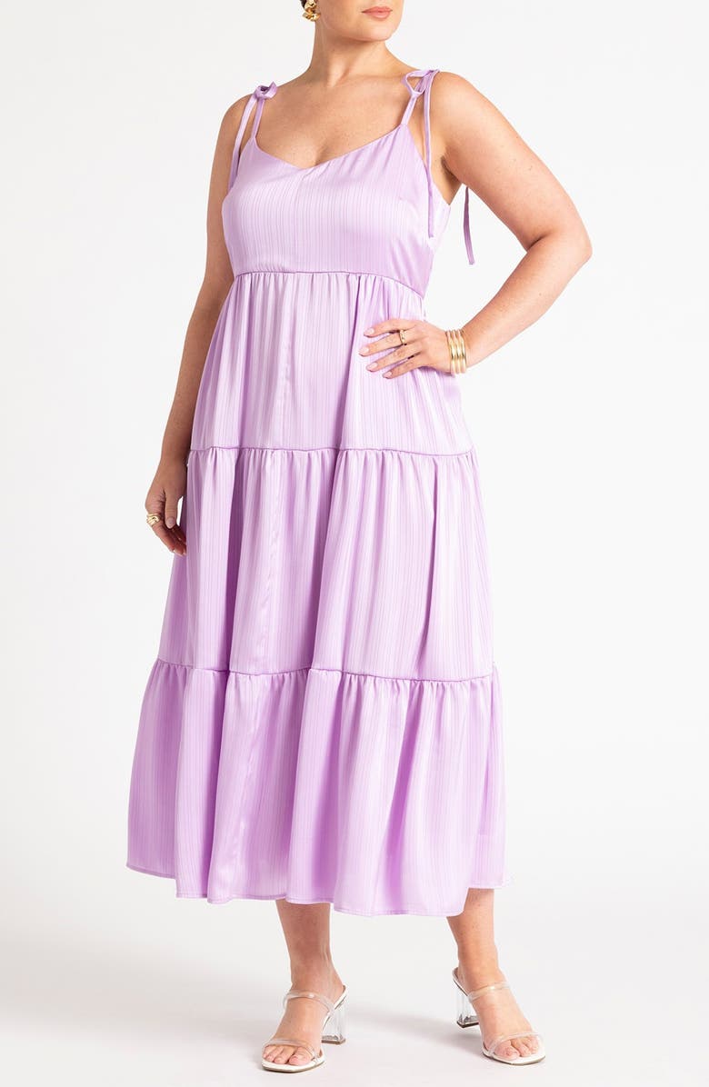 ELOQUII Tiered Satin Maxi Dress, Main, color, 