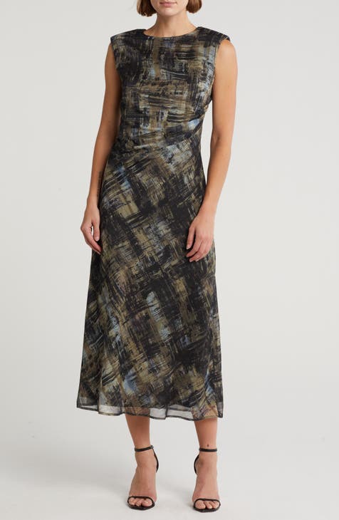 Abstract Sleeveless Midi Dress