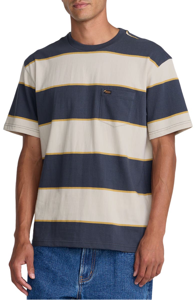 RVCA Dayshift Stripe Cotton Pocket T-Shirt, Main, color, Light Khaki